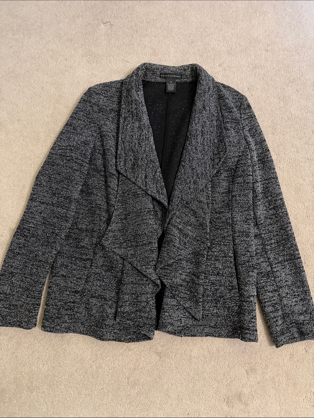 Women's Black Heather Open-Front Knit Jacket
